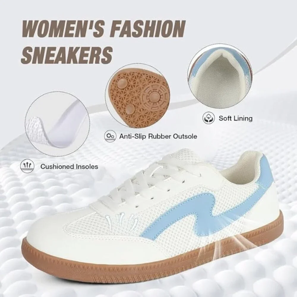 Women's White Lightweight Removable Insole Non-slip Spring Retro Casual Sneakers